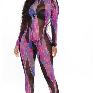 Fashion Nova Illusion Mesh Jumpsuit